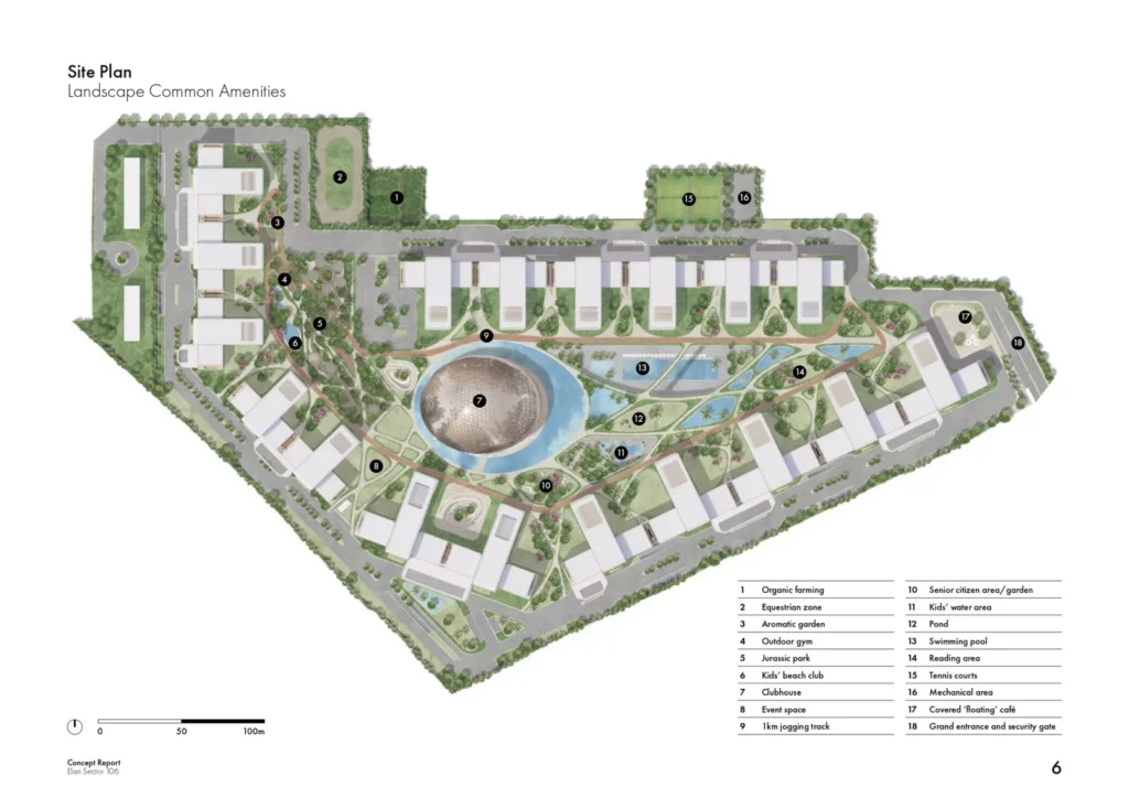Site plan of Elan The Presidential, providing a visual guide to the meticulous layout of residences, green spaces, and premium amenities. Explore the thoughtful design and strategic positioning of elements in this prestigious residential enclave.