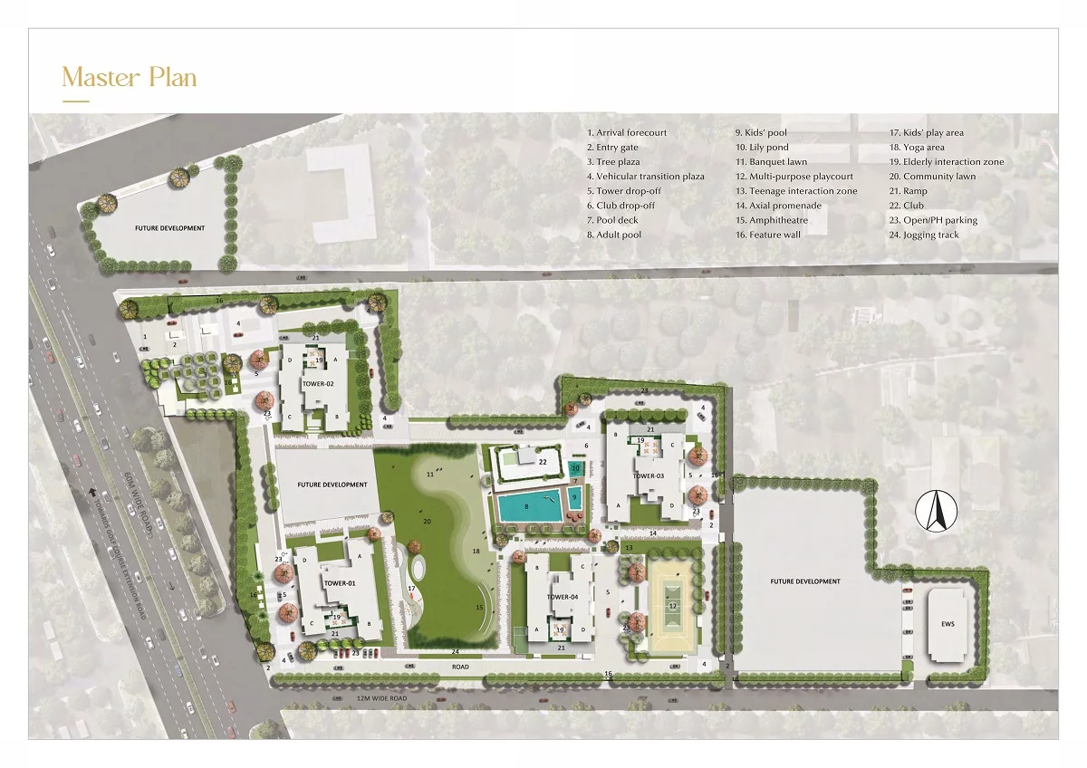 A site plan of Emaar Urban Oasis illustrating the layout of the development. The plan includes details such as the positioning of residential buildings, green spaces, recreational areas, parking facilities, and access points. The site plan highlights the thoughtful organization of amenities, creating a harmonious and well-designed living environment.