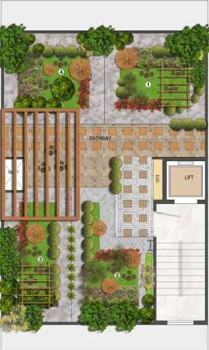 Floor plan diagram for ROF Insignia Park, delineating the organization of spaces, allowing for a clear understanding of the residence's interior design and functionality.
